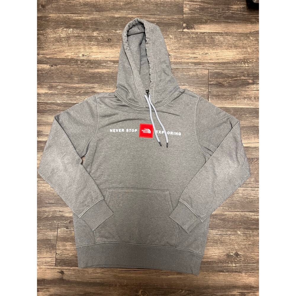 The North Face Hoodie Gray Red Box Logo Never Stop Exploring Men’s S Women’s M - Picture 2 of 9